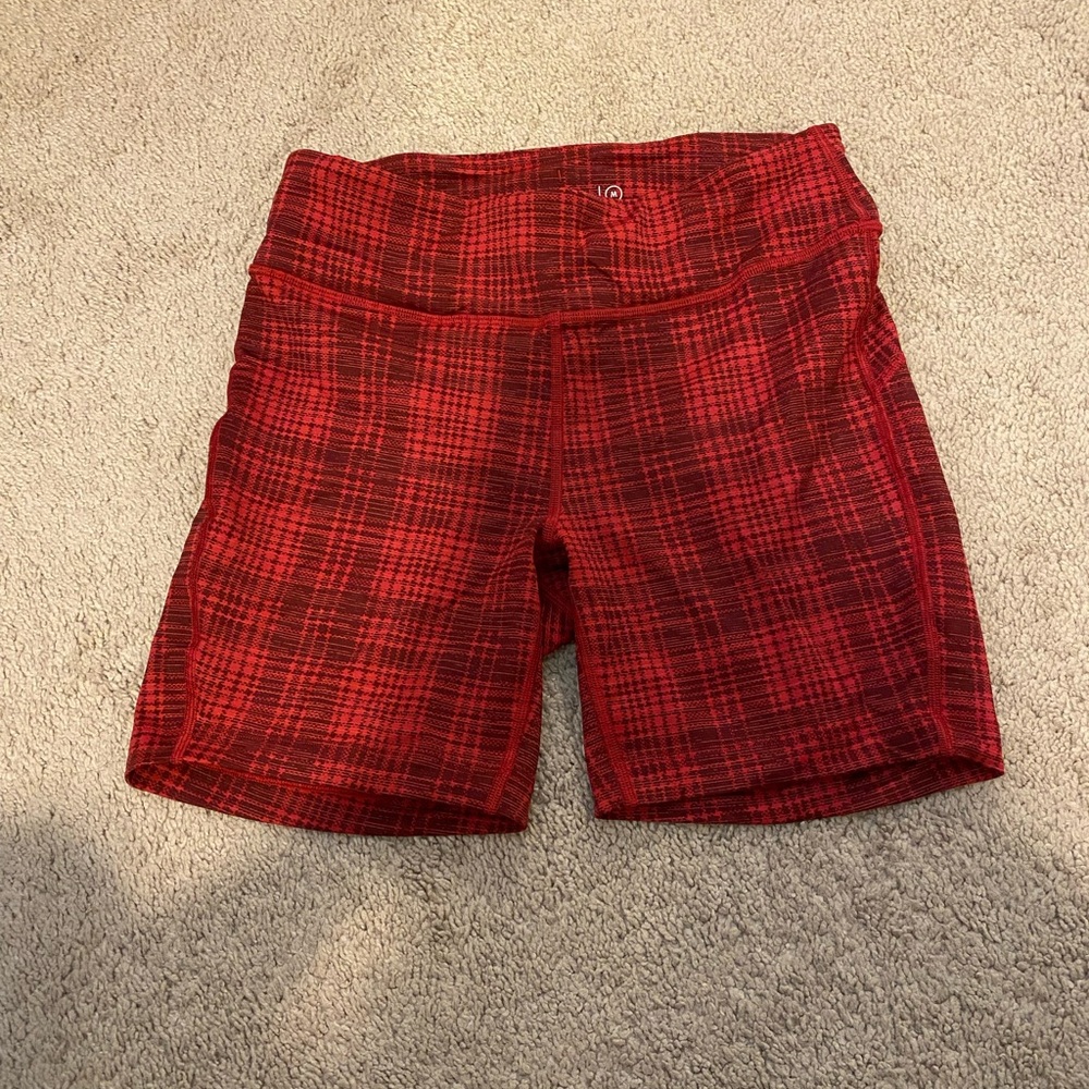 Red and black plaid Outdoor voices shorts